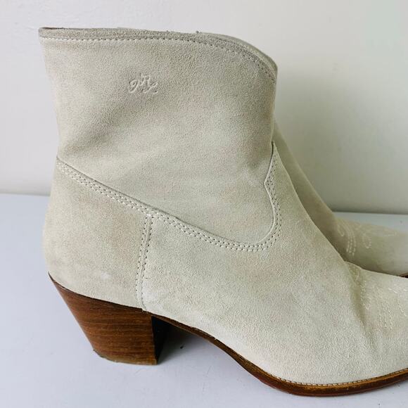 Polo by Ralph Lauren Women's Lucille Calfskin Suede Ankle Boots Cream Size 10B - Picture 2 of 16